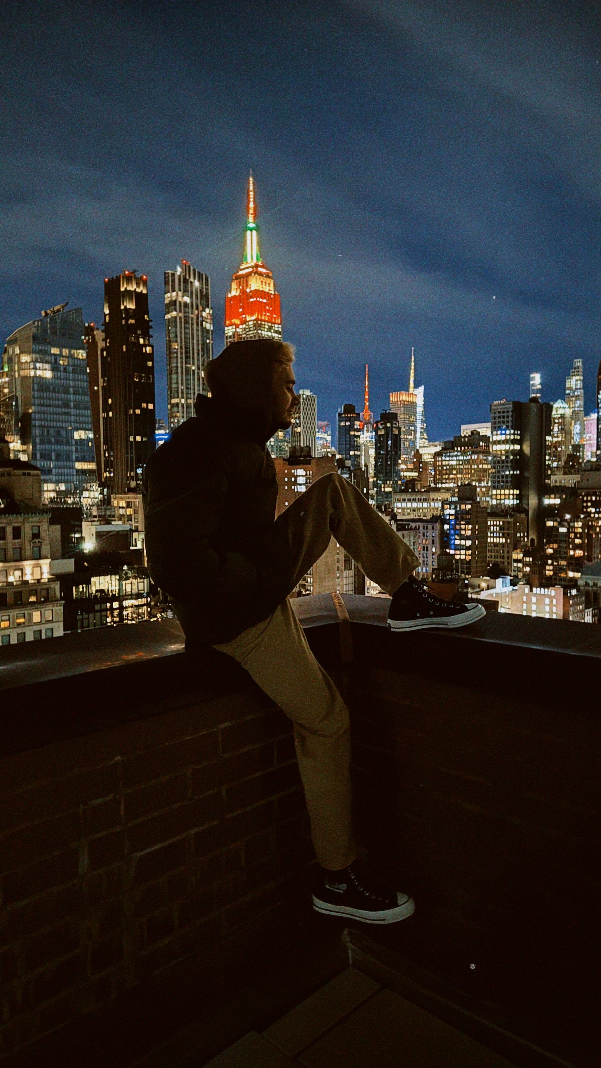 NYC rooftop skyline at night